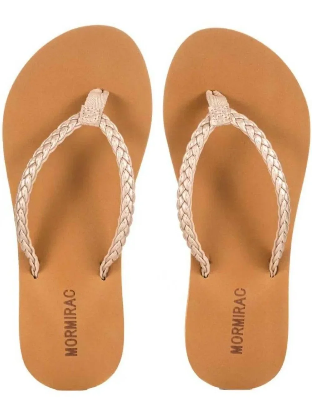 Women's Cream Summer Comfortable Slim Braided  Flip Flop Beach Thong Flat Sandal